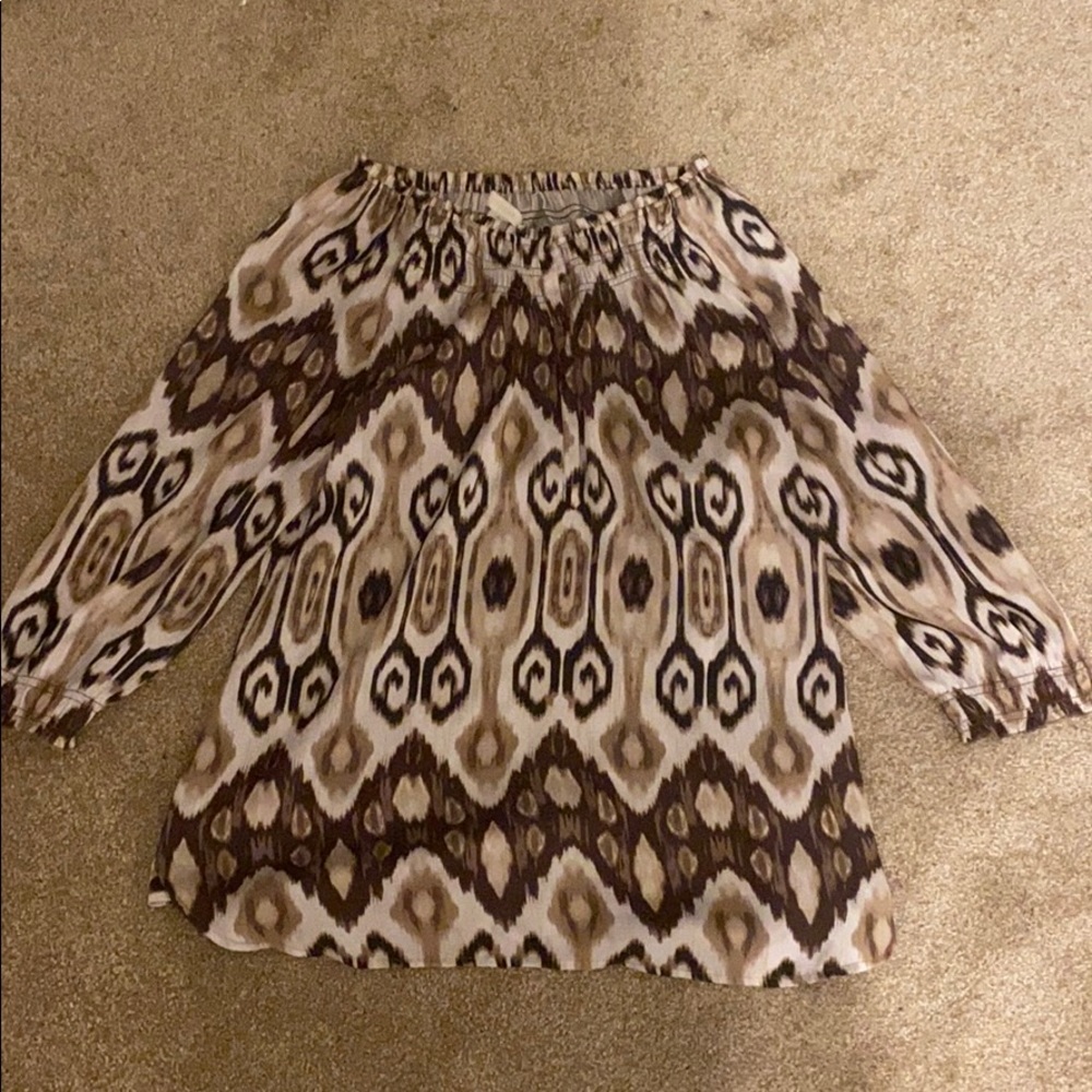 Tan and Brown Off The Shoulder 3/4 Sleeve Top